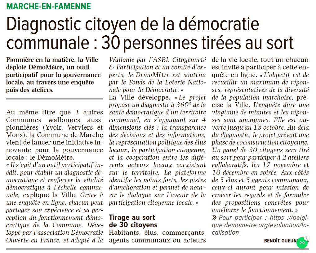 Avenir Luxembourg - Diagnostic citoyen de la démocratie communale : 30 personnes tirées au sort