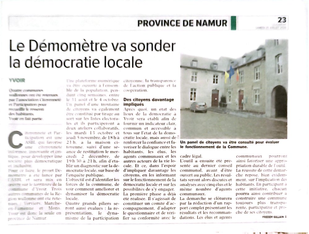 L'Avenir Namur - "Le DémoMètre va sonder la démocratie locale"